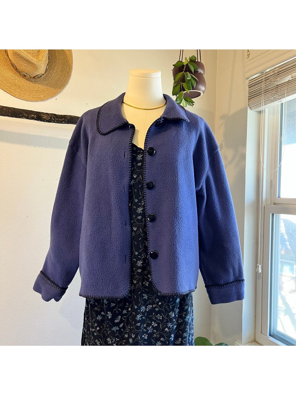 90s Vintage Purple Soft Plush Fleece Button Front Jacket Size Medium